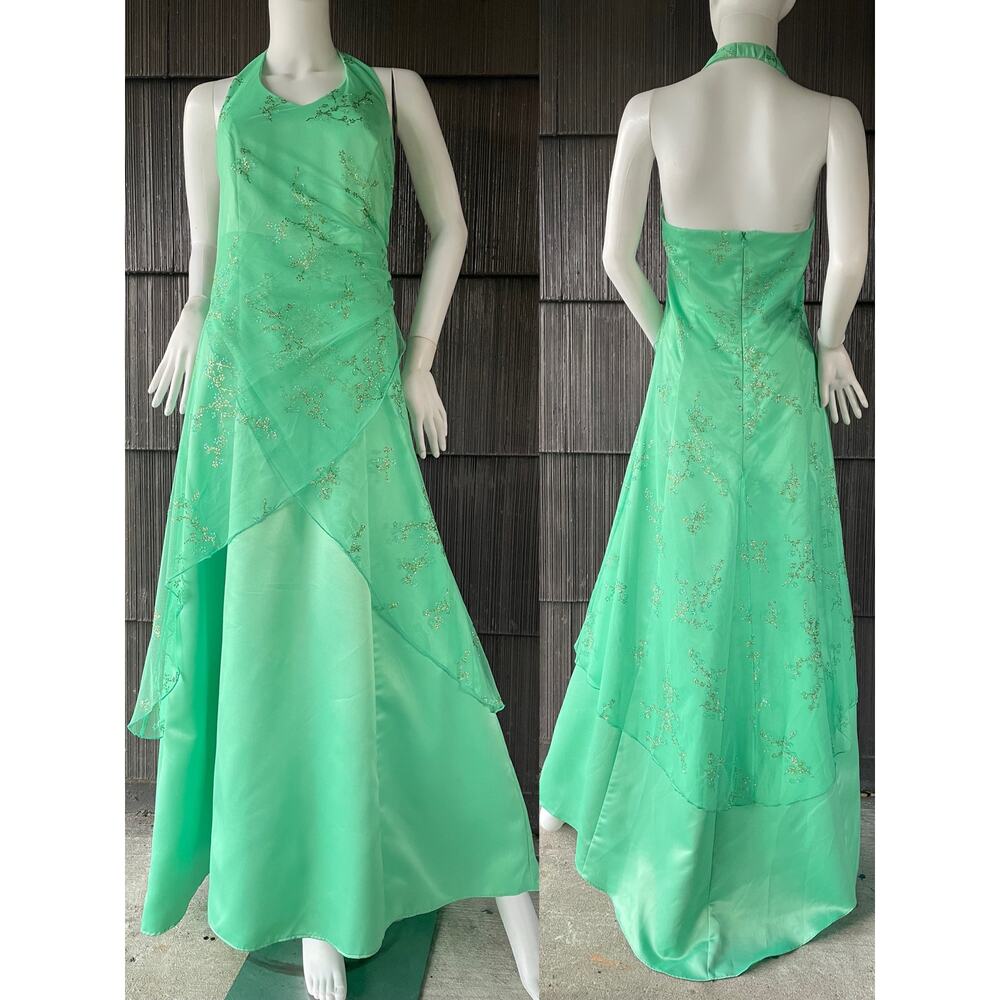 🔥VTG Y2K Jump Glitter Halter Princess Fairycore Coquette Prom Formal Ball Dress